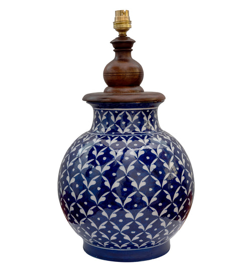 Blue pottery Matka Table Lamp (Without Shade)